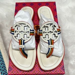 Tory Burch Mignon Miller calf leather flat sandals size 8